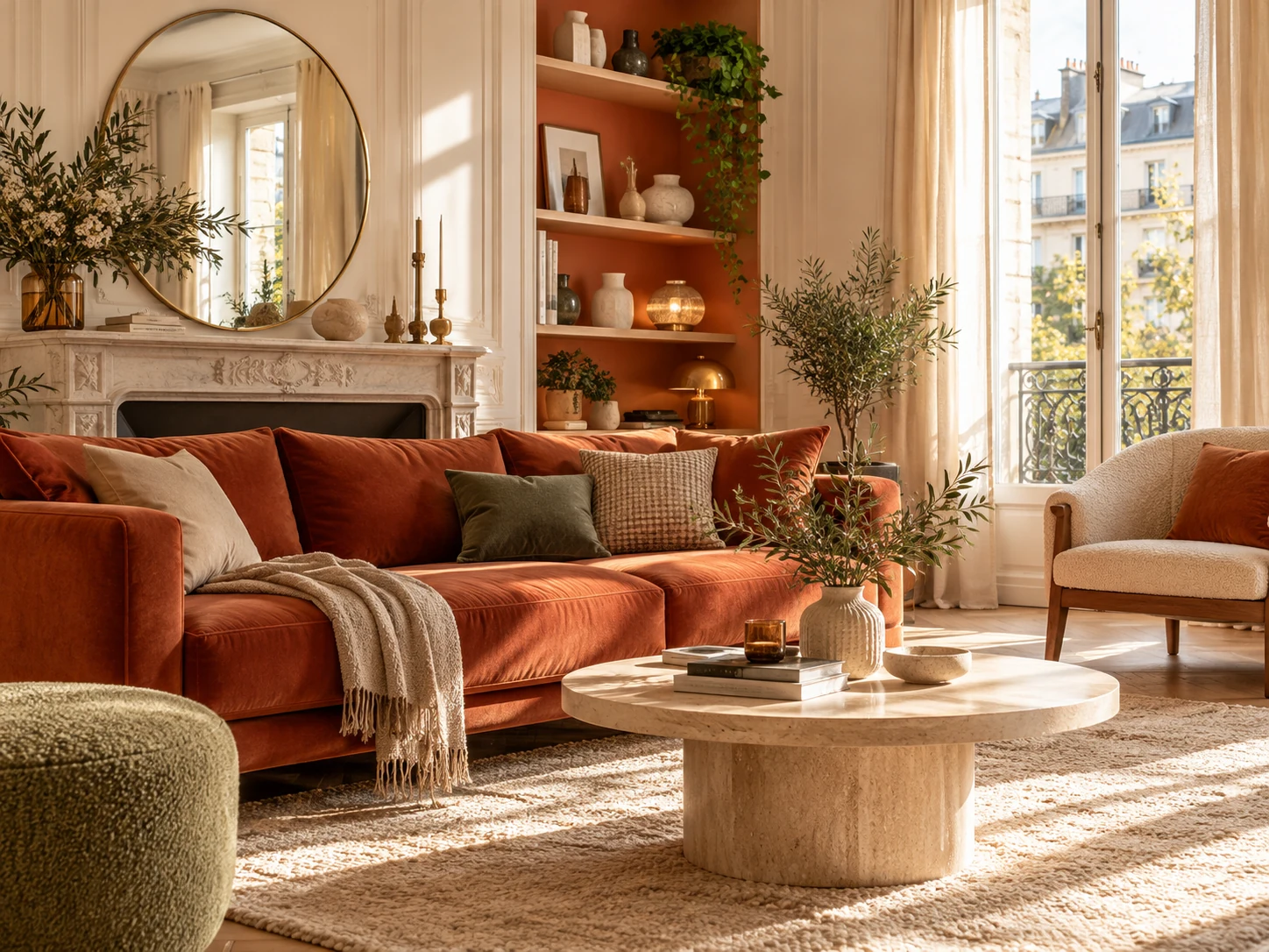 Salon chaleureux après rénovation