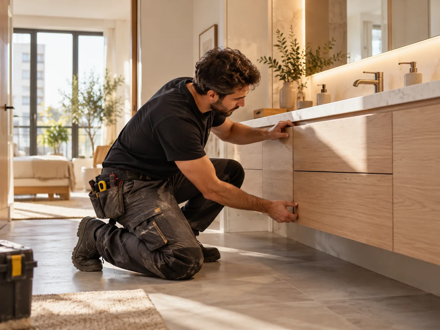 Pose d’un meuble de salle de bains